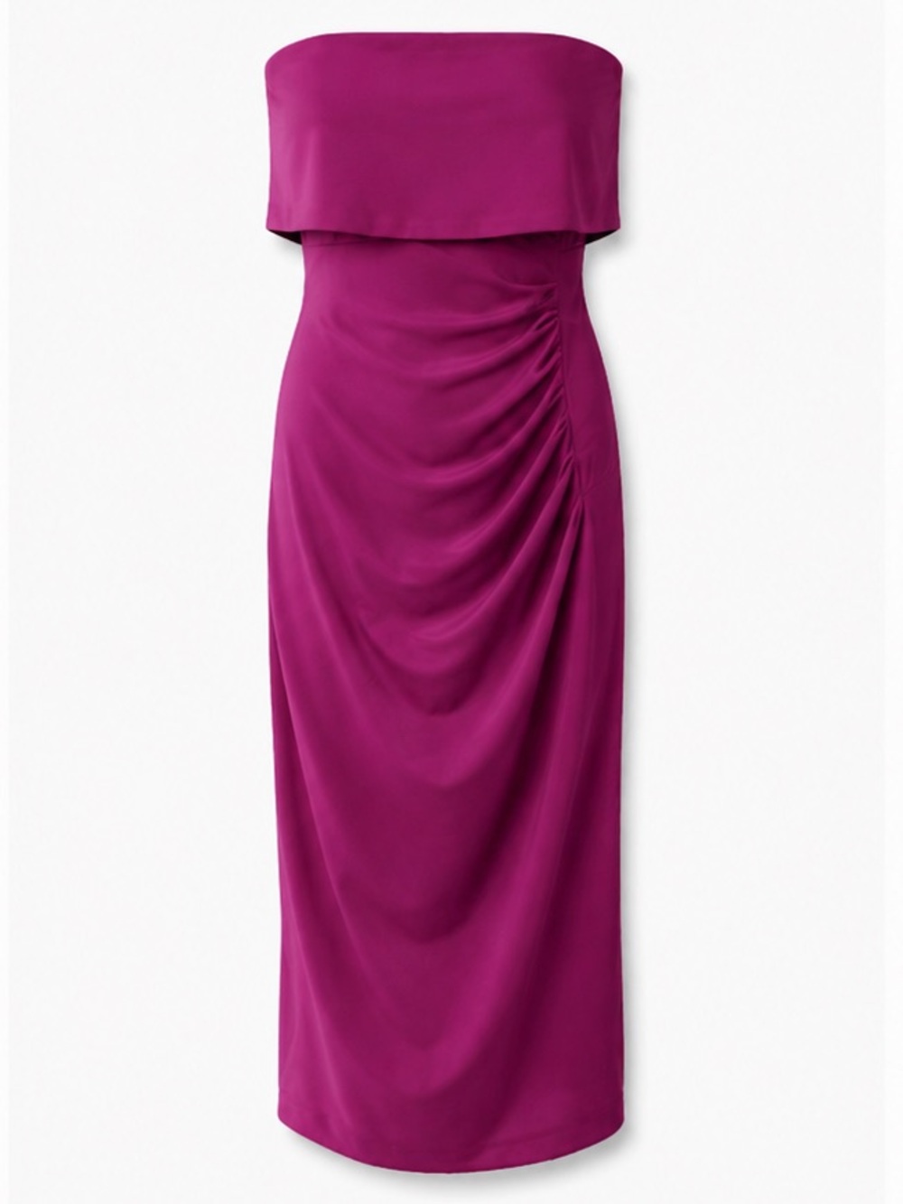 Xscape Magenta Strapless Ruched Midi Dress